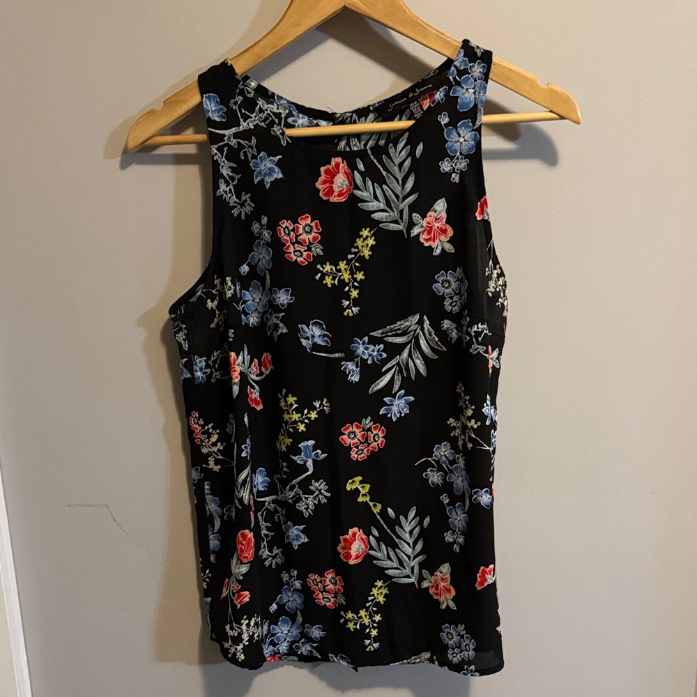 Floral Sleeveless Women's Top - Dark Navy Size M